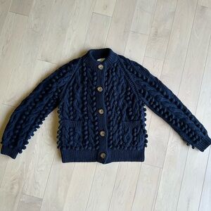DOEN Hand Knit Navy Blue Pom Pom Pomme Cardigan Sweater XS/S